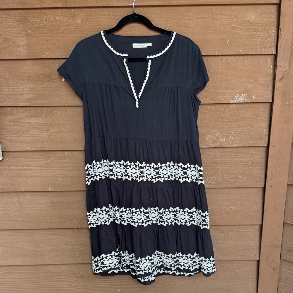Roller Rabbit Navy and White Embroidered Midi Dress size S